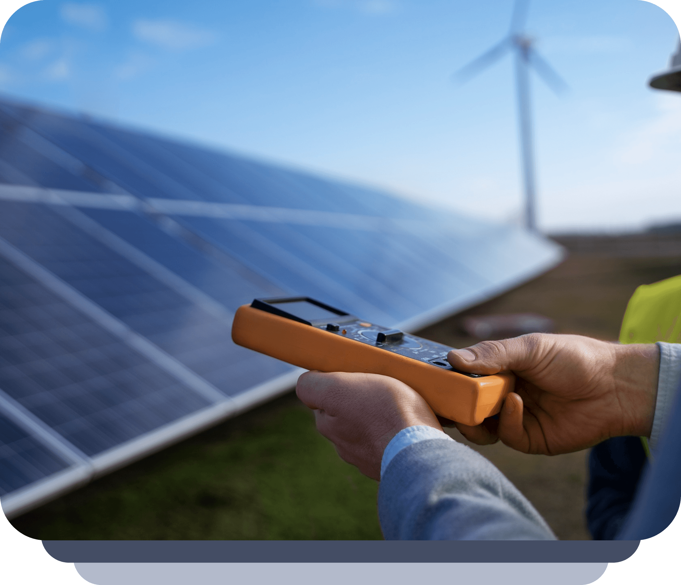 solar technician checking energy meter